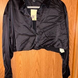Forever 21 Black Satin Button Down Shirt